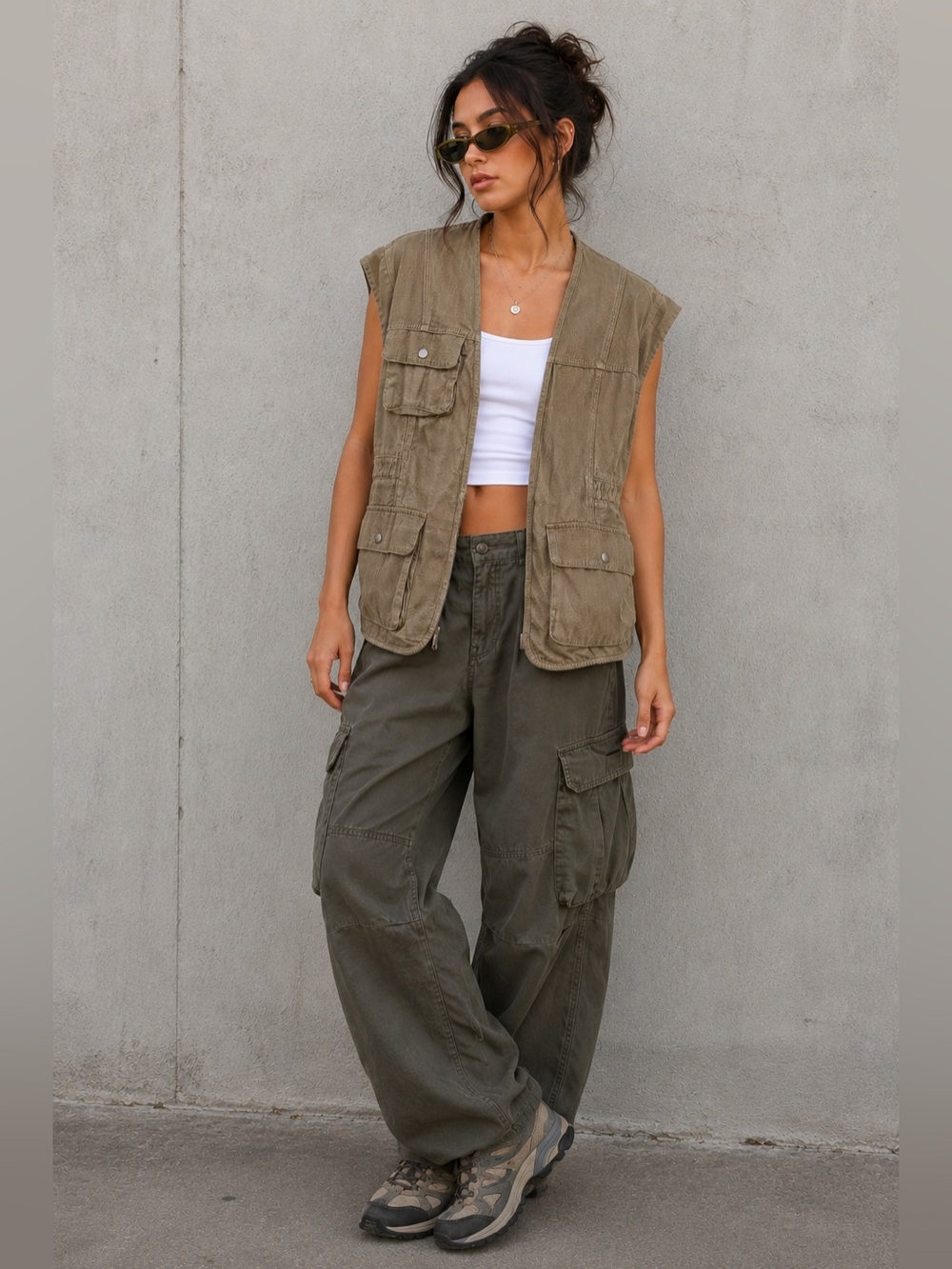 NWT Umgee Olive Green Cargo Utility Vest Gorpcore Safari Boho Outdoors